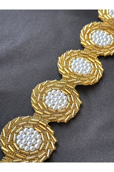 ODDA TASARIM ATÖLYESİ Decorative Design Ribbon with Bead and Pearl Detail Round Iron - 1M