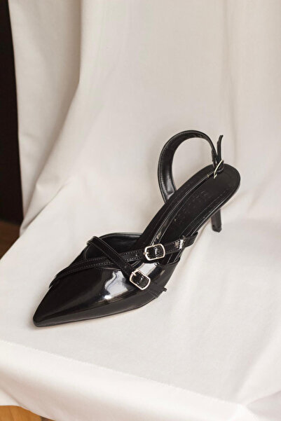 Rainon Store Black Patent Leather Afra Women's Heeled Shoes