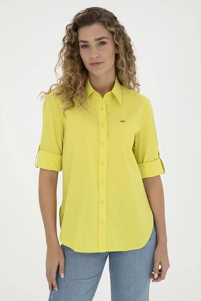 U.S. Polo Assn. Women's Peanut Green Shirt - Long Sleeve, 100% Cotton, River Style