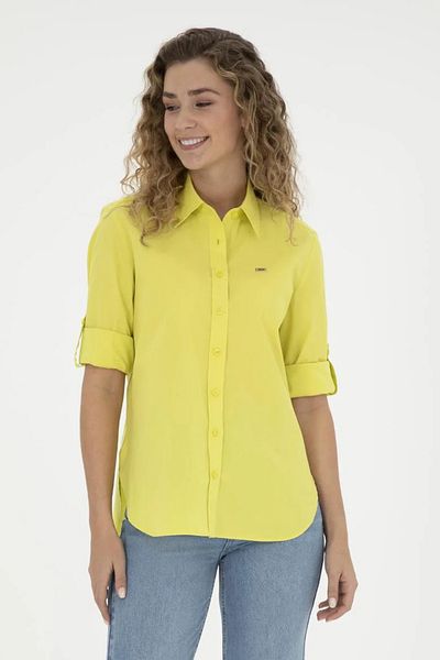 U.S. Polo Assn. Women's Peanut Green Shirt - Long Sleeve, 100% Cotton, River Style