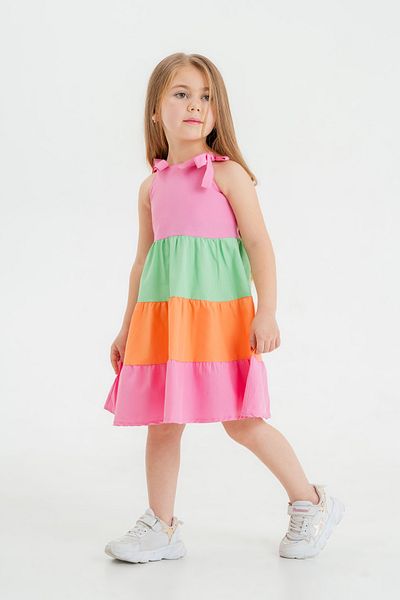 Tuffy Kids 2-5 Years Old Girl - Colorful Poplin Dress, Shoulder Tied
