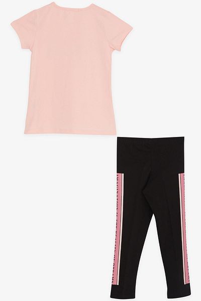 Breeze Stoned Text Printed Tights Set for 5-10 Years Old Girl - Salmon