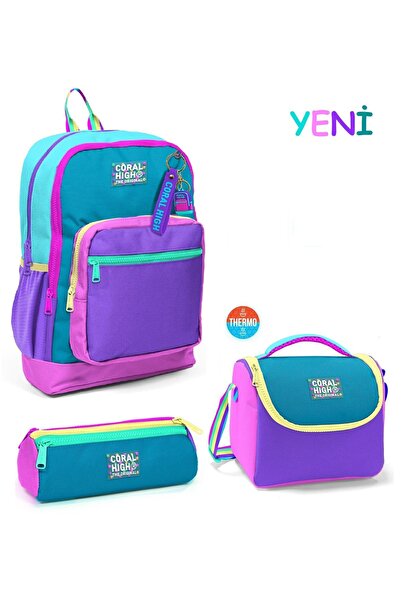 Coral High Kids Pembe Pastel Renkli  3'LÜ Okul Çantası SETİ