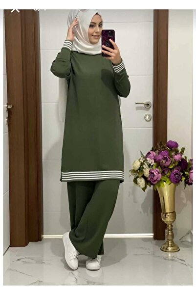 ECK MODA طقم نسائي من الكتان Aerobin - طقم سفلي وعلوي بتفاصيل مضلعة