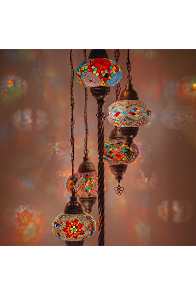 mosland home Mozaik 5'li Lambader, Köşe Lambası, Osmanlı Dekoratif Ev Aydınlatmaları, El Yapımı Mozaik Lamba