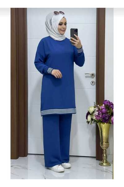 ECK MODA Λινό Γυναικείο Σετ Aerobin - Σετ με ριμπ Λεπτομέρειες πάνω και κάτω