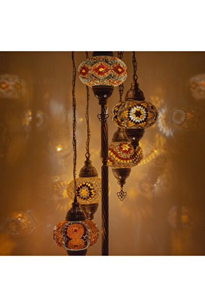 mosland home Mozaik 5'li Lambader, Köşe Lambası, Osmanlı Dekoratif Ev Aydınlatmaları, El Yapımı Mozaik Lamba