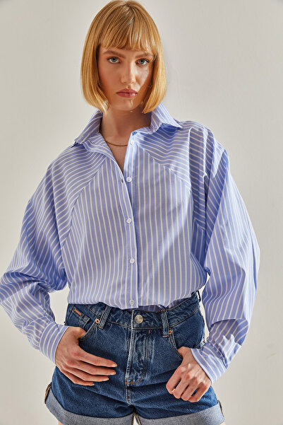 Bianco Lucci Striped Oversize Women's Shirt - Bat Sleeve60251247