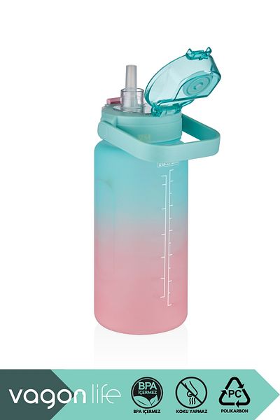 Vagonlife 2000ml Renewed Colors - Use Without Straw and Handle, Double Color Motivation Water Bottle