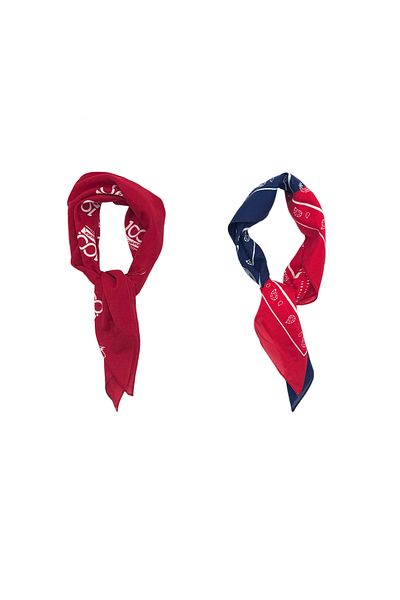Naz İpek Ethnic Patterned White-Red-Blue Cotton Bandana Set 50x50 Summer Scarf