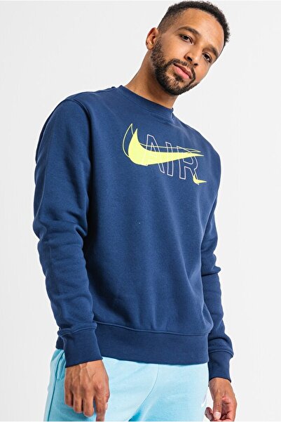 Nike Air Sportswear Clup Hoodie Blue Standart Fit Kesim Lacivert Erkek Sweatshrit