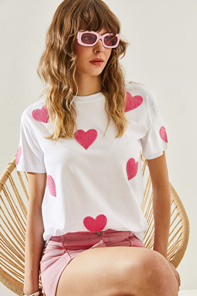 Bianco Lucci Süzene Heart Κεντημένο Γυναικείο T-Shirt Basic -60251208