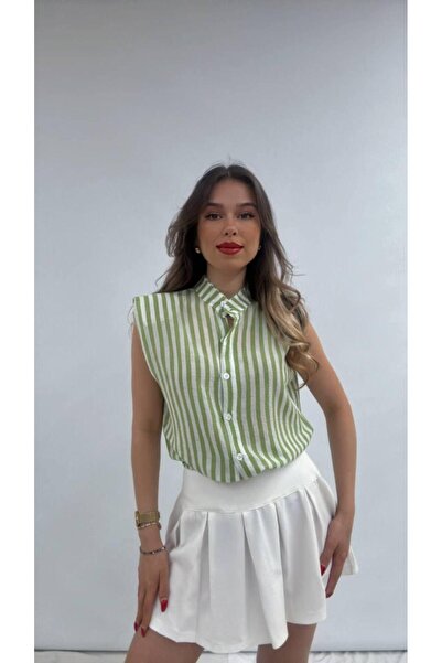 Şamdan Çizgili Bağlamaçlı Gömlek