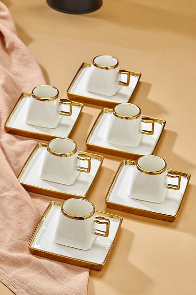 Vadi Carmen 6 Person - Gold Detailed Porcelain Coffee Cup Set