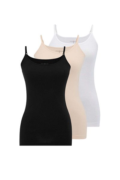 WESTMARK LONDON Skin Colored White Black 3-Piece Set - Cotton Rope Strap Women's Ribbed Athlete EVA RIB SINGLET