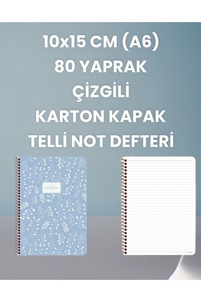 SEYFİKİRTASİYE A6 Cardboard Cover - 10x15 CM, 80 Sheets, Lined Wire Notepad