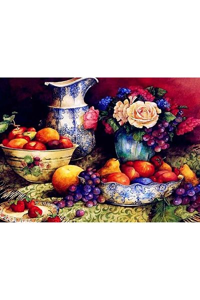 Marcel Kristal Tablo 35x50 Cm Fruits Painting on Diamond Mosaic Tile Plate