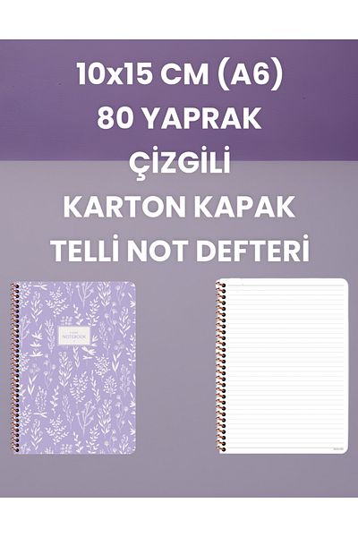 SEYFİKİRTASİYE A6 Cardboard Cover - 10x15 CM, 80 Sheets, Lined Wire Notepad
