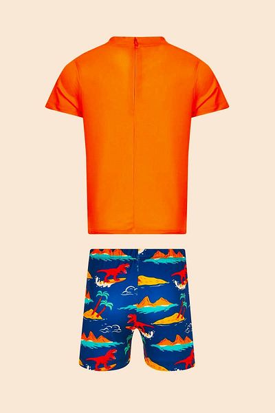 Adasea Orange Neopy Short Sleeve Pool Swimsuit with Shorts