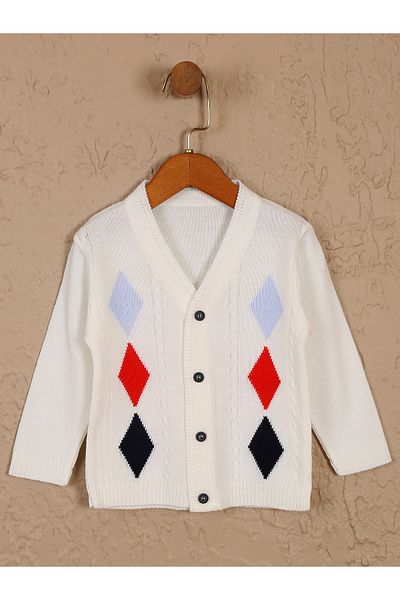Luggi Baby Patterned Knitwear Cardigan - Self and Front Buttoned