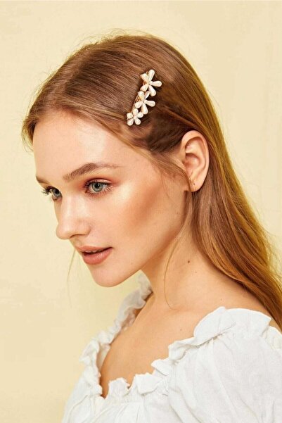 C&E Design Γυναικεία μεταλλική αγκράφα με λουλούδια με πέρλες