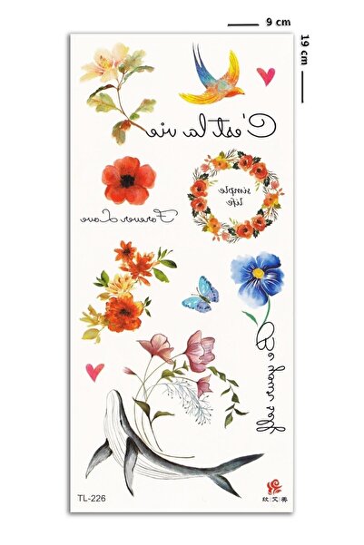 BP Tattoo Floral Renkli Çiçekler Minimal Kadın Dövmesi