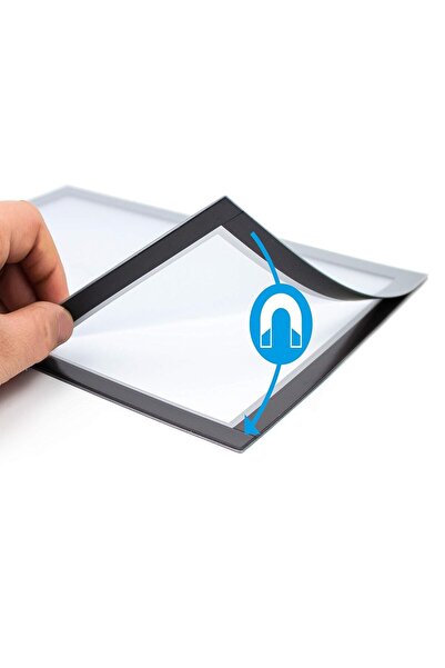 Hdg 10 adet Yapışkanlı Alüminyum Renk Çift Mıknatıslı Şömiz Magnet Çerçeve Duyuru Pano 21x30 cm  (A4)