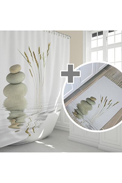 Tropikhome Kaymaz Taban Banyo Paspası, Taşlı Banyo Paspası Ve Banyo Perdesi S...