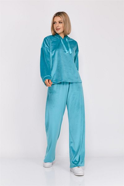 Nuseel Women's Soft Velvet Loose Fit Hooded Tracksuit Set Turquoise
