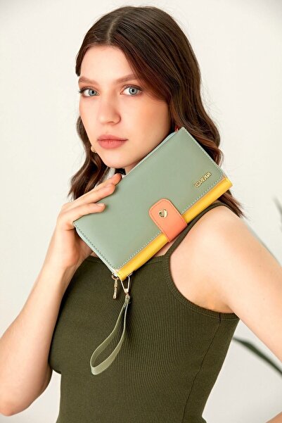 LOVENTA Mint Xl Büyük Boy Renkli Kadın Cüzdan Ve El Çantası Mix