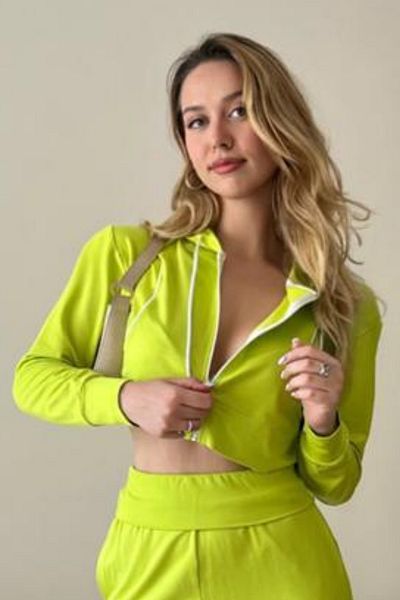 penyebizden Women's Viscose Hooded Oversize Crop Sweatshirt-Kiwi