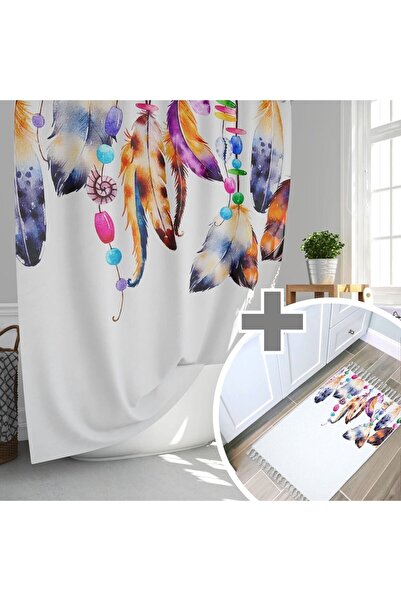 Tropikhome Renkli Tüy Desen Banyo Duş Perdesi-180x200cm Duşakabin Perdesi Ve ...