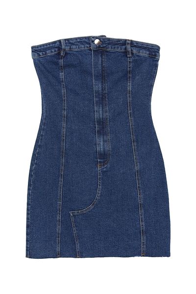 Quzu Rochie mini din denim cu detaliu fara bretele Albastra