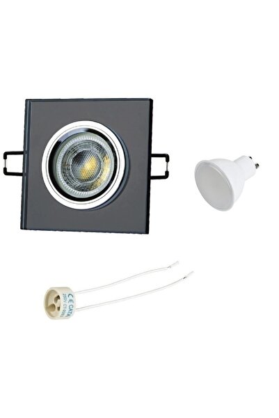 Helios Siyah Kare Cam Spot (ampul Hediyeli)