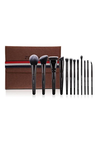 Z'oreya Кабуки черен комплект от 12 четки + филцова чанта