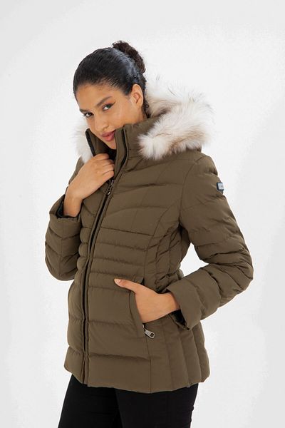 G-FOX WOMEN'S SHORT REMOVABLE FUR HOODED WIND RESISTANT PADDED INFLATABLE COAT 8671