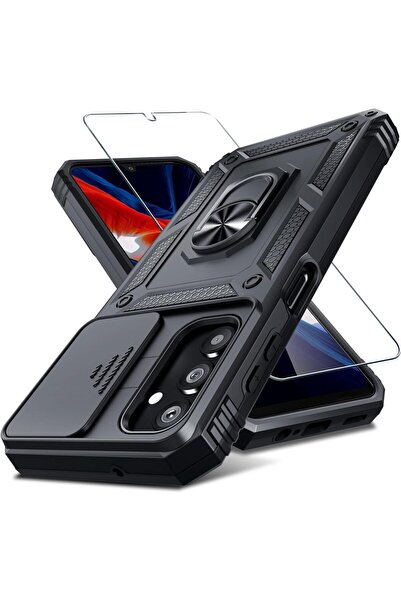 Rivor Samsung Galaxy A34 Kılıf Kamera Sürgülü Standlı Yüzüklü Darbe Emici Zır...