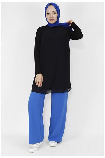 Puane Women's Crew Neck Long Sleeve Chiffon Detailed Black Underwear 10269