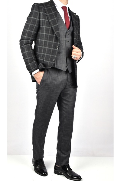 Carutte Crt562 2023-ekose Kombin Slimfit Takım Elbise /gri/48 Beden - 6 Drop