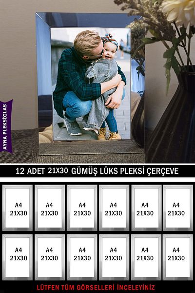 Bytwo 12 Pieces 21x30 a4 Silver Mirror Plexiglass Frame - a4 Luxury Plexiglass Frame