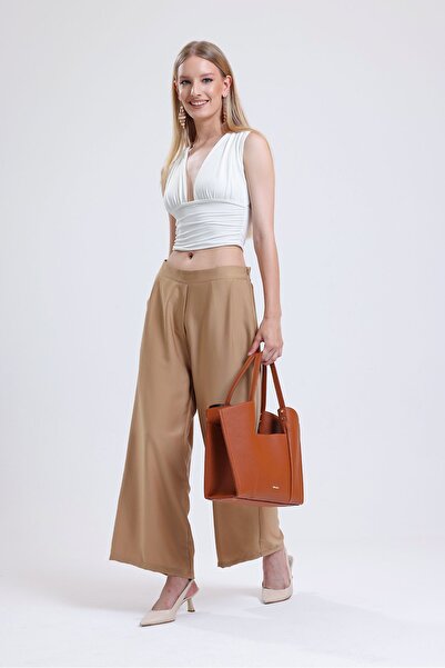 Evident Tan Color Bucket Model Double Strap Women's Soft Shoulder Bag