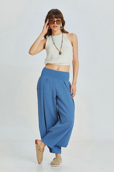 Clandestino Navy Blue Loose Trousers with Guipes and Side Pockets