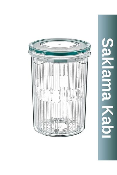 Viyalente Deep Storage Container with Strainer (olive grove, Pickle Bowl) 1.5lt