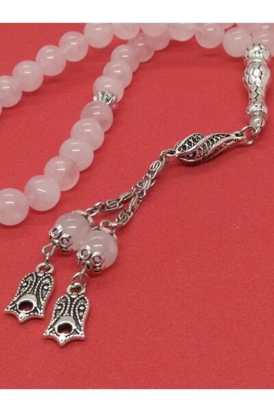 taşlı işler Pink Quartz Stone Rosary with Tulip Figure