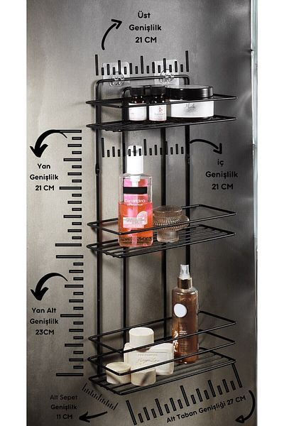 Sas Haus Lifetime Stainless Adhesive Metal Thermo Plastic Organizer μπάνιου Σαμπουάν ράφι ντους Μαύρο Tş-03