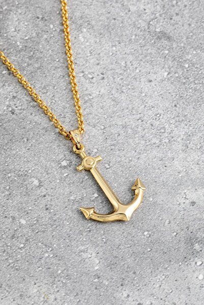 Cenova Jewelry 14 Ayar Altın Rolo Zincirli Büyük Boy Çapa Model Erkek Kolye