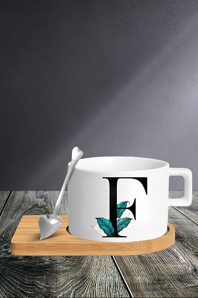 Bytwo Cup Set with Letter F - Cup - Spoon and Saucer - tkm98
