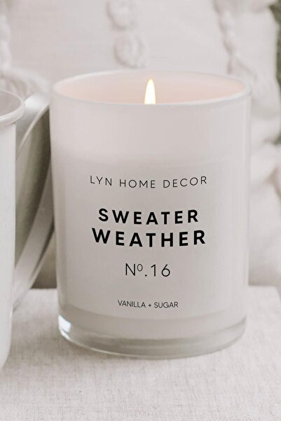 LYN HOME & DECOR Sweater Weather Büyük Boy Beyaz Bardak Mum Vanilyalı