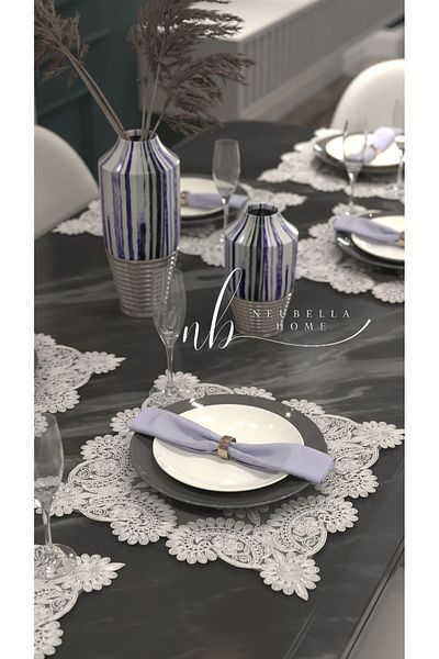 CAMİNHO DA LUA Placemat Broderie Specială Farfurie Masă cu flori și Set Prezentare Suport pentru zestre Cremă