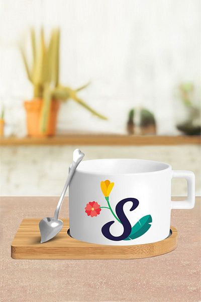 Bytwo S Letter Cup Set - Cup - Spoon and Saucer - tkm132